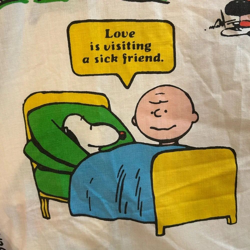 Vintage 1971 JC Penny Peanuts Snoopy “Happiness is” Double Full Fitted Sheet